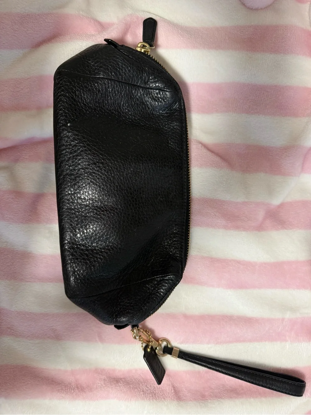 Coach Black Pebble Leather Wristlet with Gold Hardware